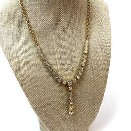 Designer Swarovski Gold-Tone Crystal Clear Rhinestone Y Drop Chain Necklace