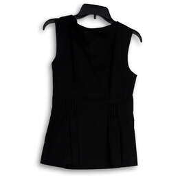 Womens Black Sleeveless Round Neck Pleated Pullover Blouse Top Size Small