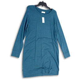 NWT Womens Blue Long Sleeve Knitted Pullover Sweater Dress Size Large