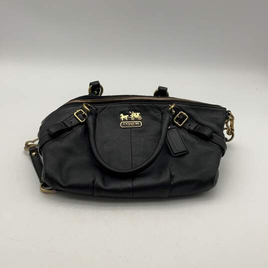 Coach Womens Black Madison Leather Detachable Strap Charm Satchel Bag image number 1