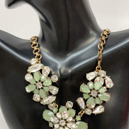 Designer J. Crew Green Floral Crystal Stone Link Chain Statement Necklace