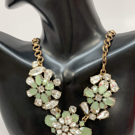 Designer J. Crew Green Floral Crystal Stone Link Chain Statement Necklace image number 1
