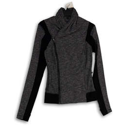 Womens Gray Black Long Sleeve Asymmetrical Full-Zip Activewear Jacket Sz 6
