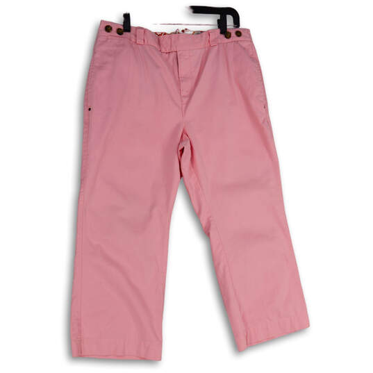 Womens Pink Flat Front Adjustable Back Straight Leg Cropped Pants Size 14 image number 1