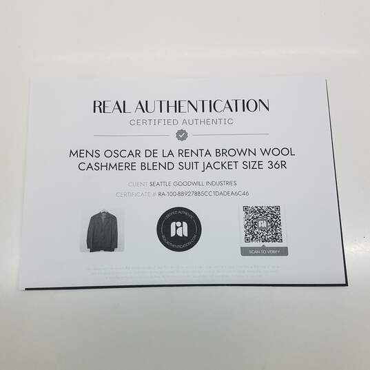 Men's Oscar De La Renta Brown Wool Cashmere Blend Suit Jacket Size 36R image number 5