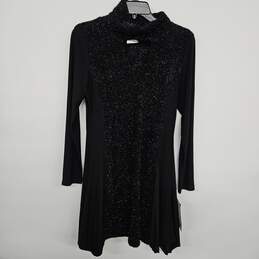 Black Glitter Soft Ribbed Long Sleeve Dress
