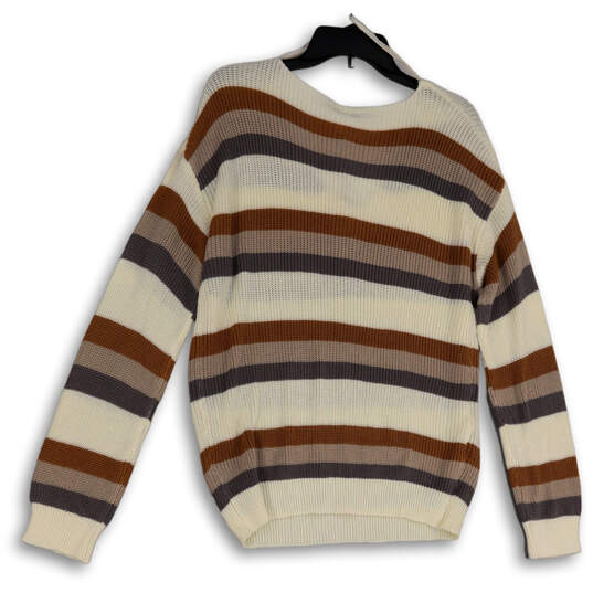 NWT Womens Multicolor Striped V-Neck Long Sleeve Pullover Sweater Size S image number 2