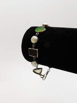 Jessica Lee 925 Sea Glass & Pearl Linked Bracelet 13.1g