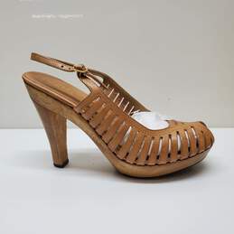 Michael Kors Womens Peep Toe Brown Leather Wooden Heels Sandals Size 9M alternative image