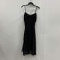 Womens Black Beaded Ruffled Hem Spaghetti Strap Ruched Bodycon Dress Size L image number 2