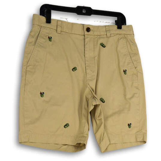 Mens Beige Pineapple Print Slash Pocket Flat Front Chino Shorts Size W33 image number 1