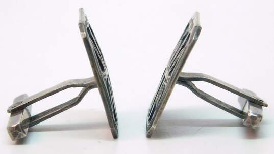 Vintage Guatemala 900 Silver Modernist Quetzal Bird Overlay Etched Square Cufflinks 7.1g image number 3