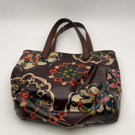 Fossil Womens Multicolor Floral Leather Double Handle Zipper Tote Handbag image number 2