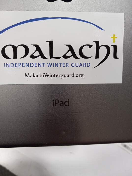 Apple iPad Air Tablet Model: A1474 With BLUE KNIGHTS DRUM AND BUGLE CORPS 1958 Sticker And Malachi Winterguard Sticker On Back image number 3