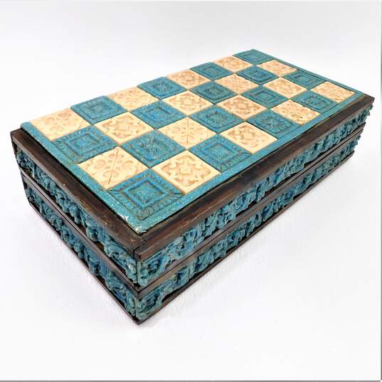 Vintage Aztec Mayan Conquistadors Resin & Wood Folding Chess Set image number 8