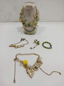 Bundle of Assorted Faux Green & Gold Tones Costume Jewelry