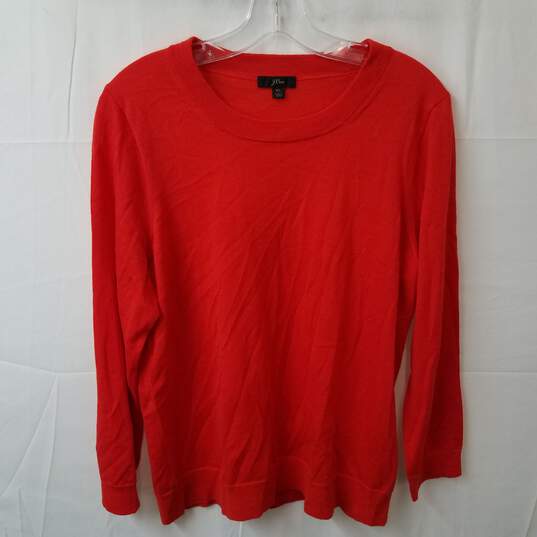 J. Crew Red Long Sleeve Merino Wool Pullover Sweatshirt Women's Size XL image number 1