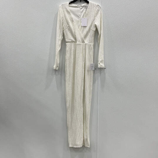 NWT Womens White Sequin Long Sleeve V-Neck Back-Zip Maxi Dress Size Small image number 1