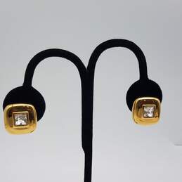 Swarovski Gold Tone Crystal Square Clip On Earrings 18.3g