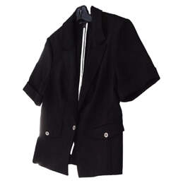 Womens Black Notch Collar Short Sleeve Pockets Blazer Jacket Size 10 alternative image