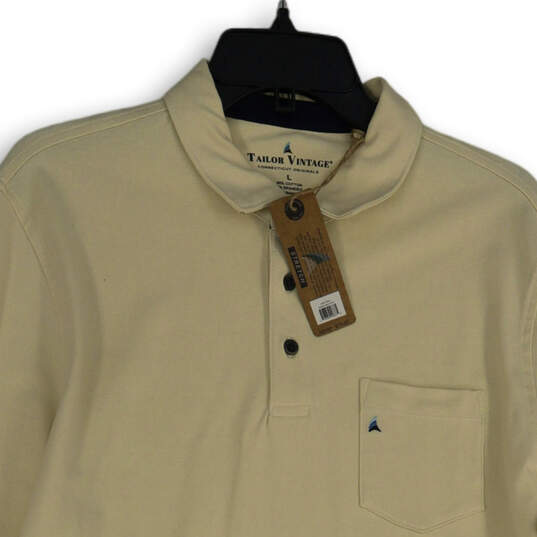 NWT Mens Tan Long Sleeve Spread Collar Polo Shirt Size Large image number 3