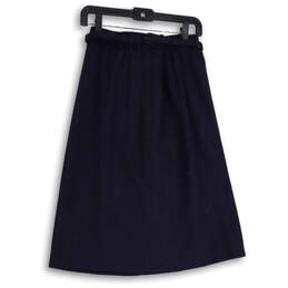 Womens Navy Blue Pleated Belted Long A-Line Skirt Size 8