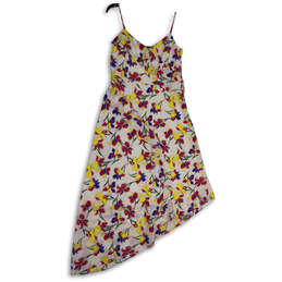 Womens Multicolor Floral Sleeveless V-Neck Asymmetrical Slip Dress Size 4