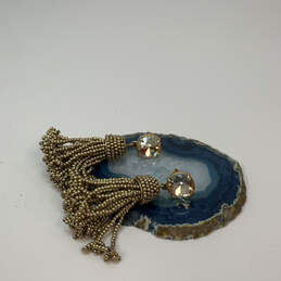 Designer J. Crew Gold-Tone Clear Crystal Stone Tassel Drop Earrings