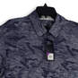 NWT Mens Blue Jacquard Short Sleeve Spread Collar Side Slit Polo Shirt Sz L image number 3