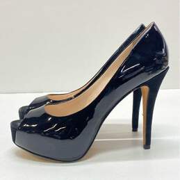 La Fenice Venezia Black Leather Patent Peep Toe Pump Heels Shoes Size 8.5 alternative image