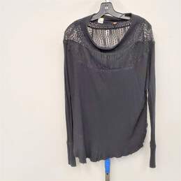 Free People Spring Valley Top Lace Thermal Oversized Long Sleeve Shirt in Black / Women's S