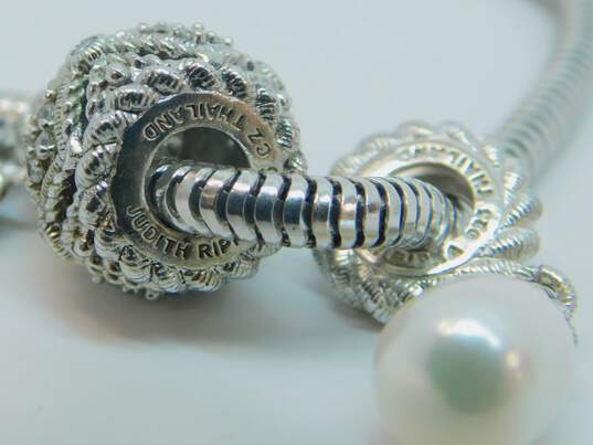 Judith Ripka Sterling Silver Sapphire CZ Pearl 3 Charm Bracelet 18.3g image number 4