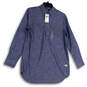 NWT Womens Blue Denim Long Sleeve 1/4 Button Collared Blouse Top Size Small image number 1