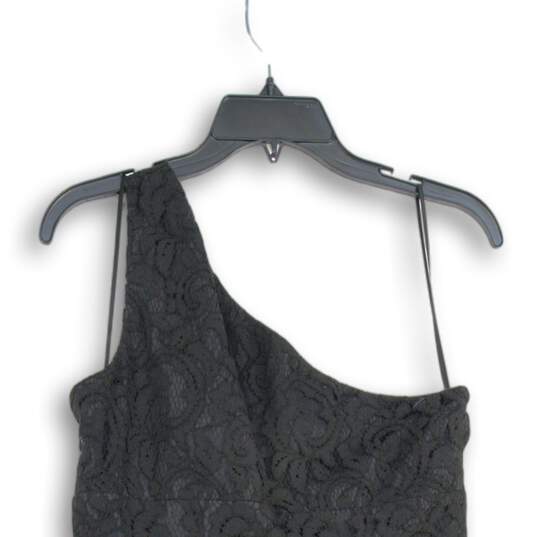Womens Black Lace Crochet Asymmetrical Neck One Shoulder Mini Dress Size 8 image number 4