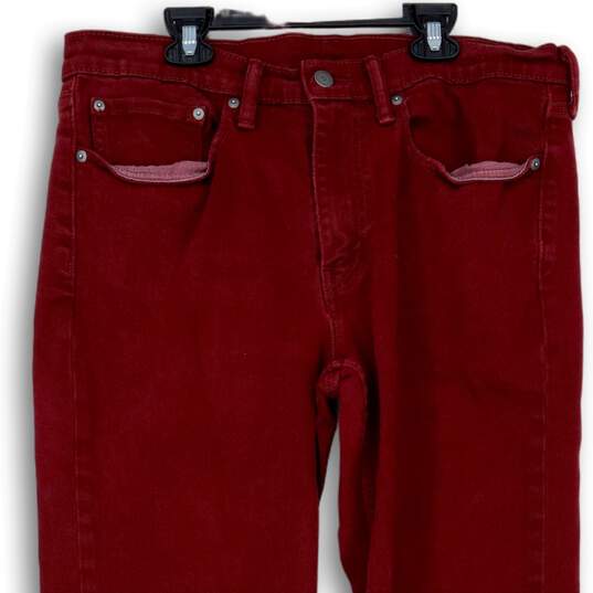 Mens Red Denim Dark Wash Pockets Stretch Straight Leg Jeans Size 34x32 image number 3