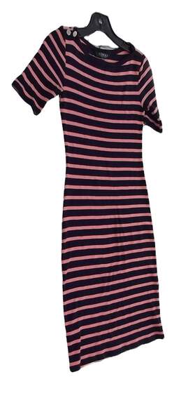Women's Pink And Black Striped Short Sleeve Midi Sheath Dress Size XS alternative image