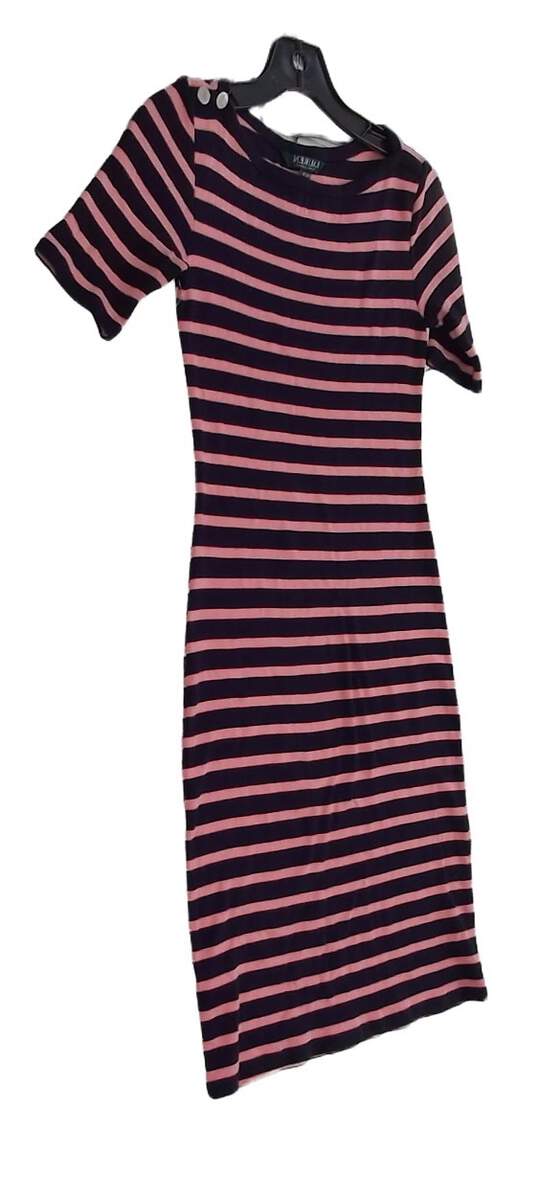 Women's Pink And Black Striped Short Sleeve Midi Sheath Dress Size XS image number 2