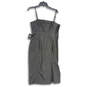NWT Womens Black Leather Front Slit Spaghetti Strap Midi Bodycon Dress Sz M image number 1