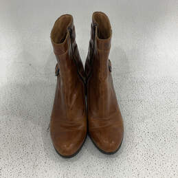 Womens Vivi Brown Leather Adjustable Strap Block Heel Ankle Booties Sz 8.5