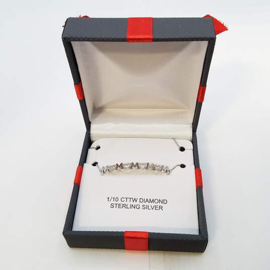 Sterling Silver Diamond ( Mom ) 9in Slide Pull Bracelet 3.5g image number 2