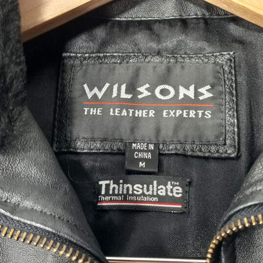 Wilsons Black Leather Belted Jacket Men's Size M image number 6