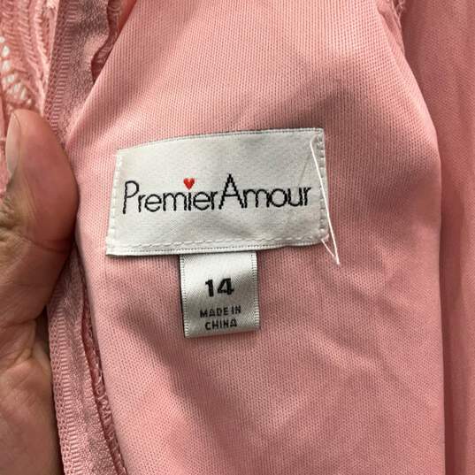 NWT Premier Amour Womens Pink Lace Short Sleeve Back Zip A-Line Dress Size 14 image number 4