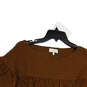 Womens Brown Fringed Round Neck Long Sleeve Pullover Sweater Size Small image number 1