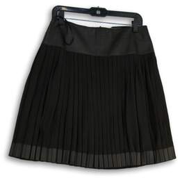 Womens Black Pleated Welt Pocket Back Zip Short A-Line Skirt Size 8