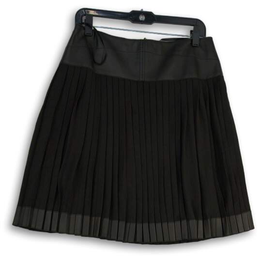 Womens Black Pleated Welt Pocket Back Zip Short A-Line Skirt Size 8 image number 1
