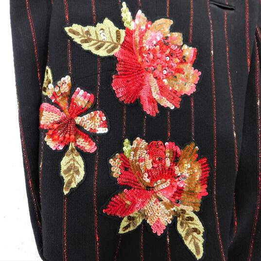 Black And Red Pinstripe Floral Sequins Blazer Pants Suit Separates image number 4