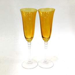 VTG Gold Champagne flutes Swirl Yellow  Pair Of 2