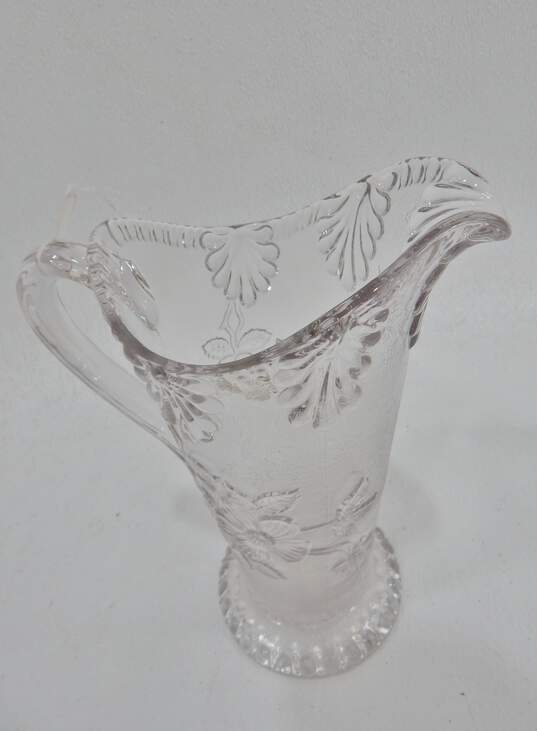 Vintage 10 Inch Floral Crystal Glass Pitcher image number 3