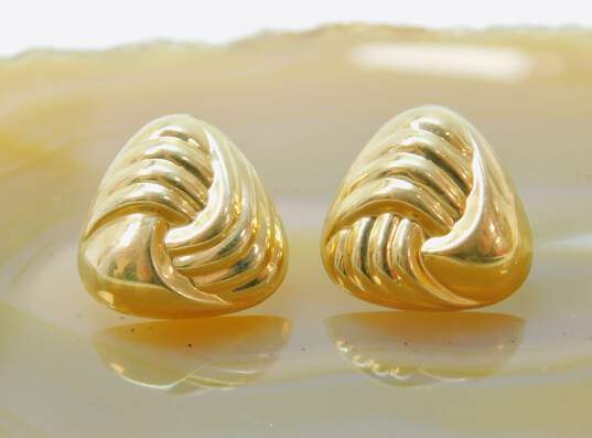 Fancy 14k Yellow Gold Knot Triangle Dome Stud Earrings 2.0g image number 1