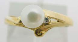 10K Yellow Gold Round Pearl Diamond Accent Ring 2.5g
